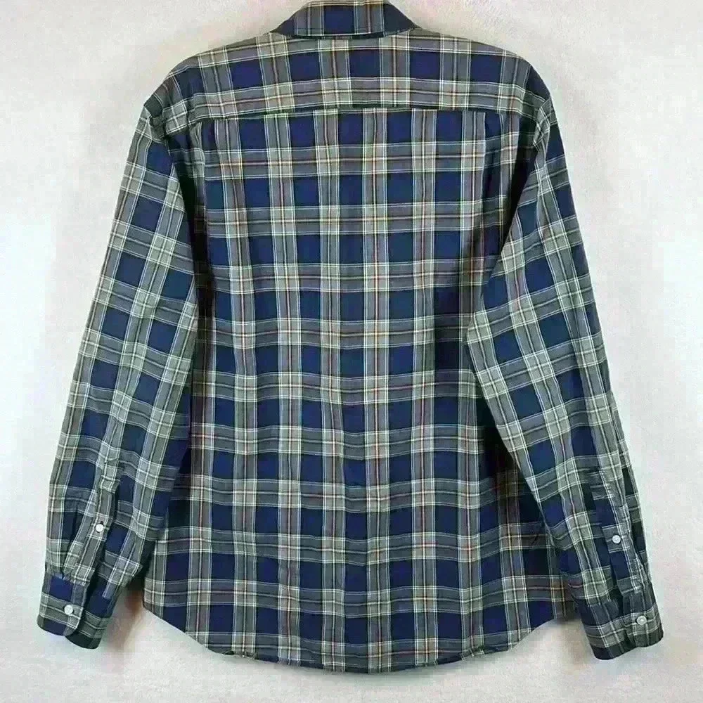J. Crew Men’s Button-Down Shirt Sz Large Blue/Tan Plaid 100% Cotton